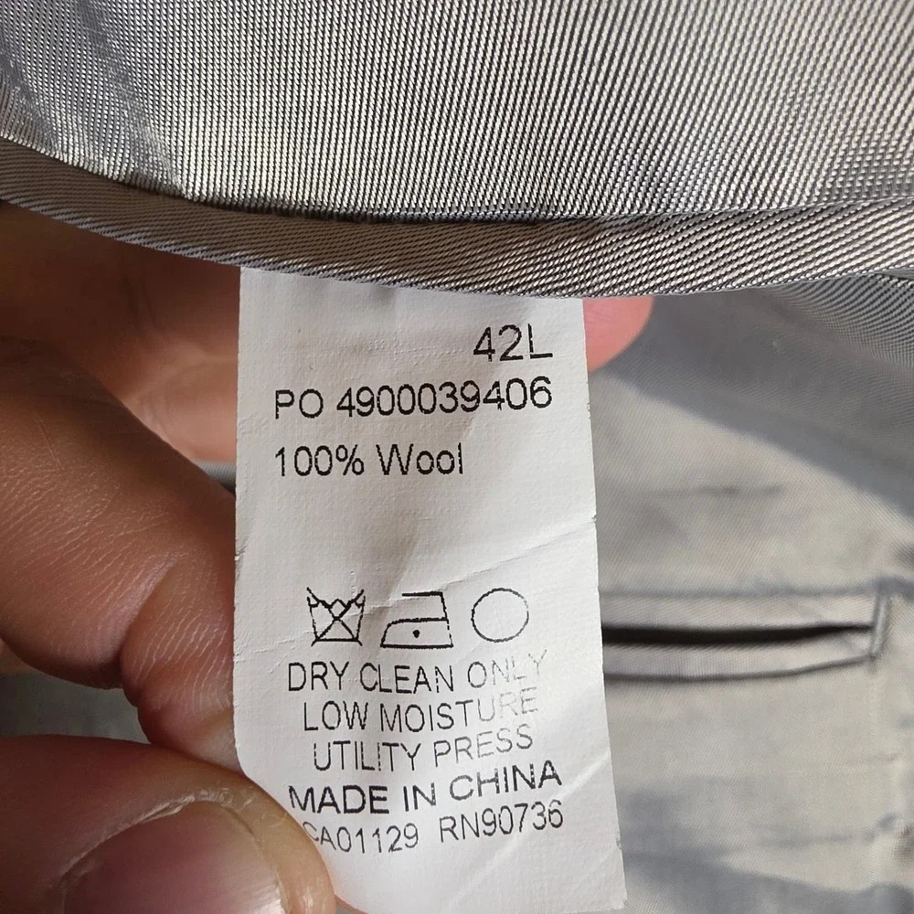 Calvin Klein Blazer Men 42L Gray Excellent 100% Wool Two Button Suit Jacket